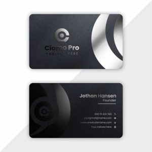 Spot UV visiting card with glossy highlights on matte black background
