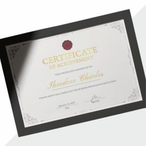 Premium certificate printed on high-quality GSM paper, standard A4 size 210 x 297 mm with professional finish.